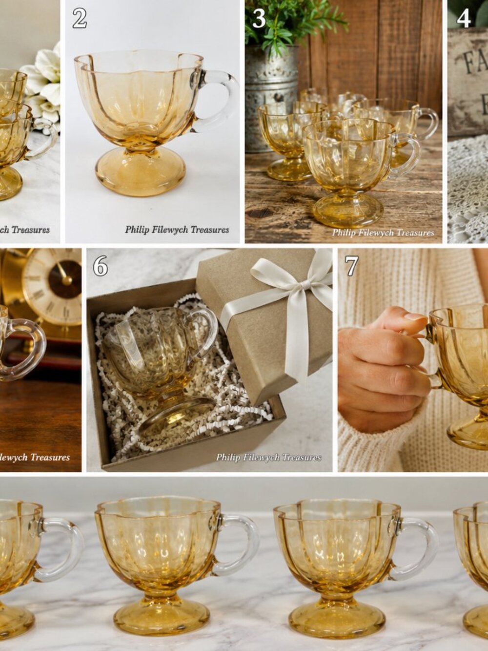 GCV-10--Vintage Amber Footed Glass Cups Set of 4